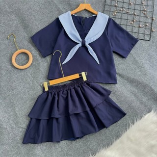 Bộ Thủy Thủ Bigsize Nữ Áo Sơ Mi Kèm Chân Váy 2 Tầng Có Bảo Hộ Dễ Thương Vải Mềm Ít Nhăn SET834