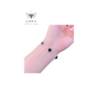 Lắc tay nữ bạc ta Lopa, dáng lắc tay 4 lá đen thanh lịch , điệu đà ,cá tính sk00