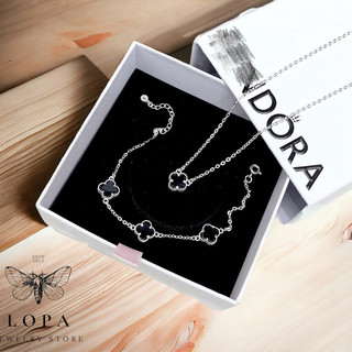 Lắc tay nữ bạc ta Lopa, dáng lắc tay 4 lá đen thanh lịch , điệu đà ,cá tính sk00