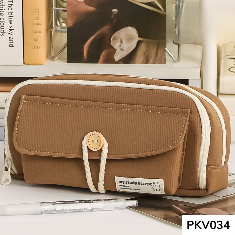 Bóp viết chất liệu canvas nhiều ngăn có ngăn phân loại bút , máy tính cầm tay sức chứa lớn PKV034 gagastore