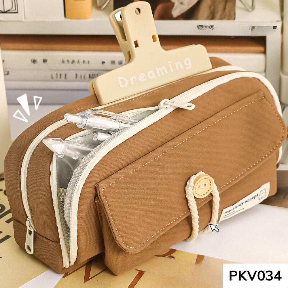 Bóp viết chất liệu canvas nhiều ngăn có ngăn phân loại bút , máy tính cầm tay sức chứa lớn PKV034 gagastore