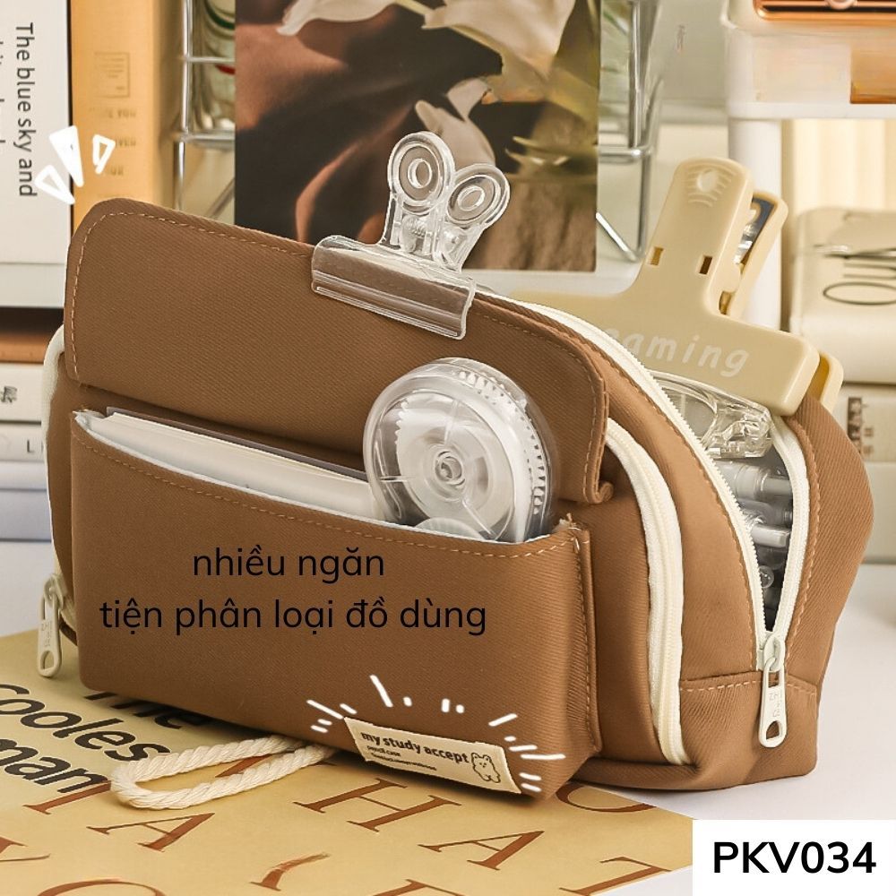 Bóp viết chất liệu canvas nhiều ngăn có ngăn phân loại bút , máy tính cầm tay sức chứa lớn PKV034 gagastore