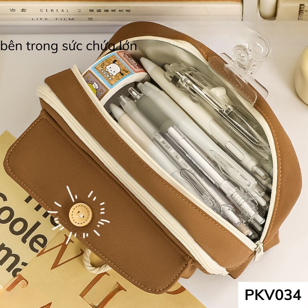 Bóp viết chất liệu canvas nhiều ngăn có ngăn phân loại bút , máy tính cầm tay sức chứa lớn PKV034 gagastore