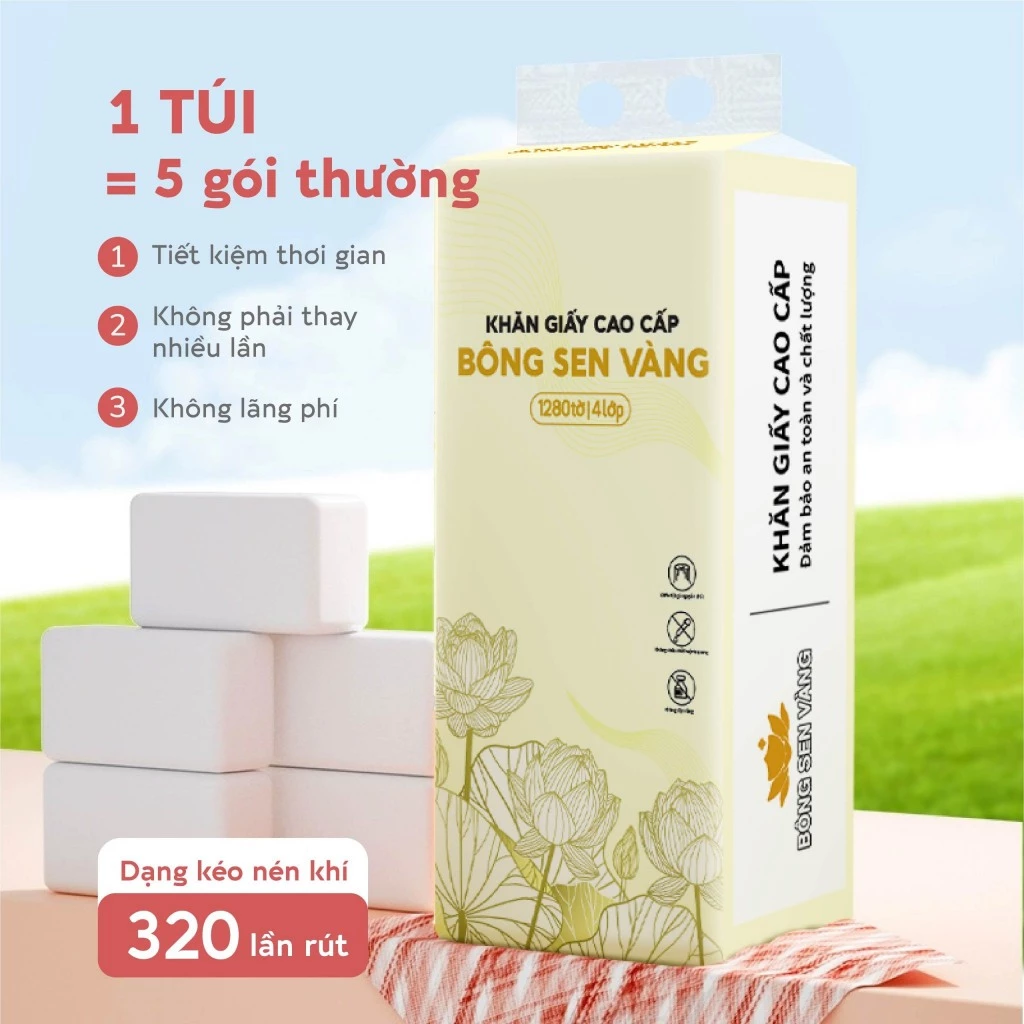 Khăn Giấy Rút 1280 Tờ Treo Tường Bông Sen Vàng - BỊCH TO
