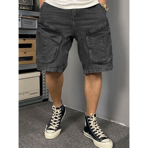 Quần short Jean nam Quảng Châu cao cấp quần short jean túi hộp phong cách thể thao nam tính thời trang 1184