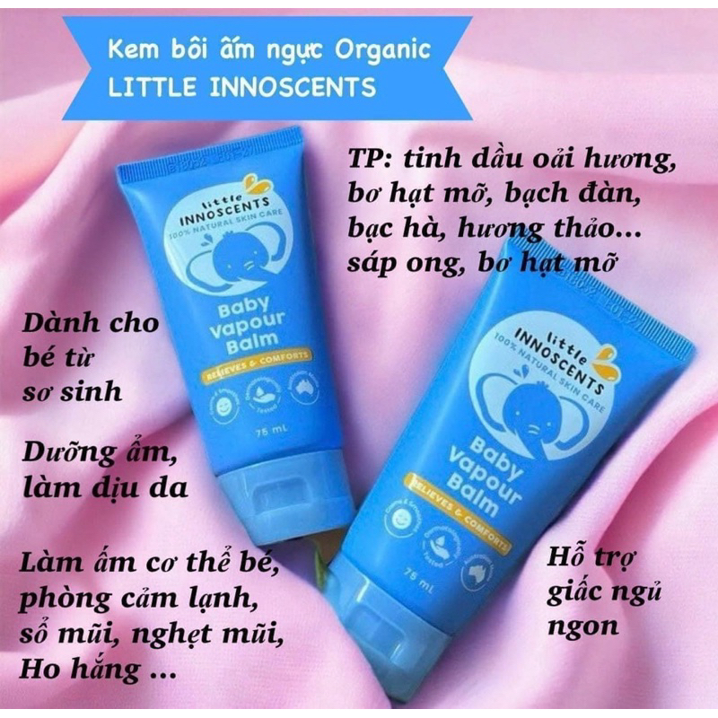 Dầu bôi ấm ngực Organic Little Innoscents cho bé 75ml của Úc tibongstore