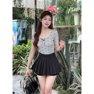 Chân váy xếp ly nữ dáng ngắn phong cách Hàn Quốc, phối chữ thêu có quần bên trong [Mã 380] - XMTL