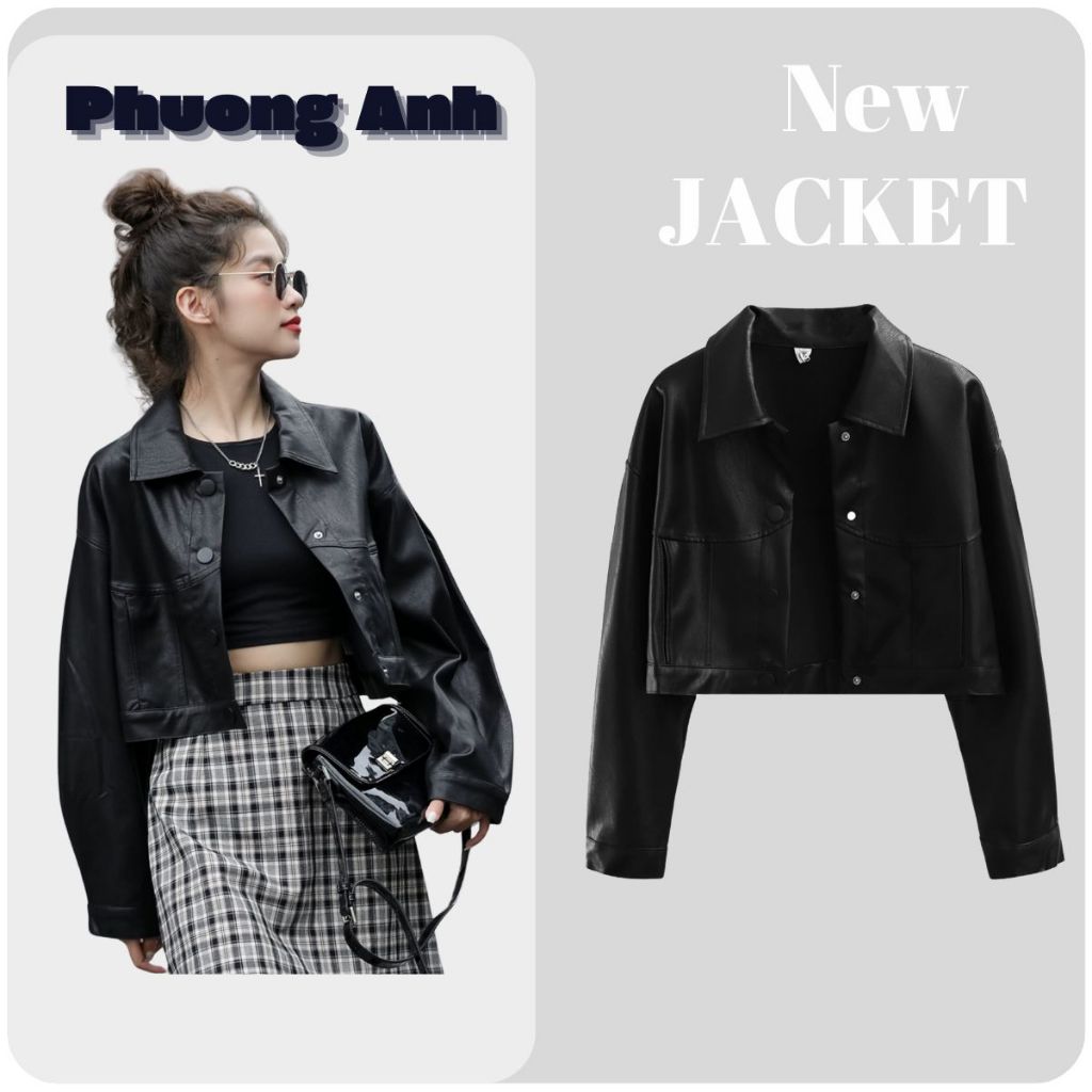 Áo khoác da croptop basic nữ phong cách cá tính trẻ loại 1 dày