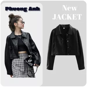 Áo khoác da croptop basic nữ phong cách cá tính trẻ loại 1 dày