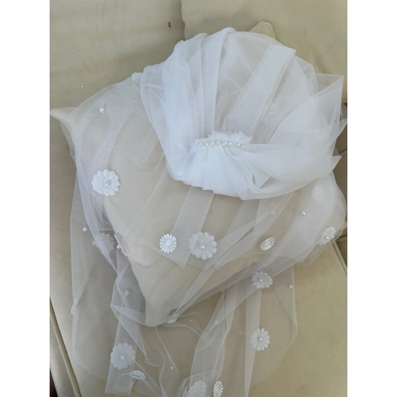 Voan cô dâu đính hoa cài tóc 2 tầng-VN188