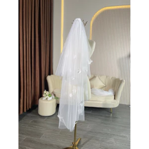 Voan cô dâu đính hoa cài tóc 2 tầng-VN188