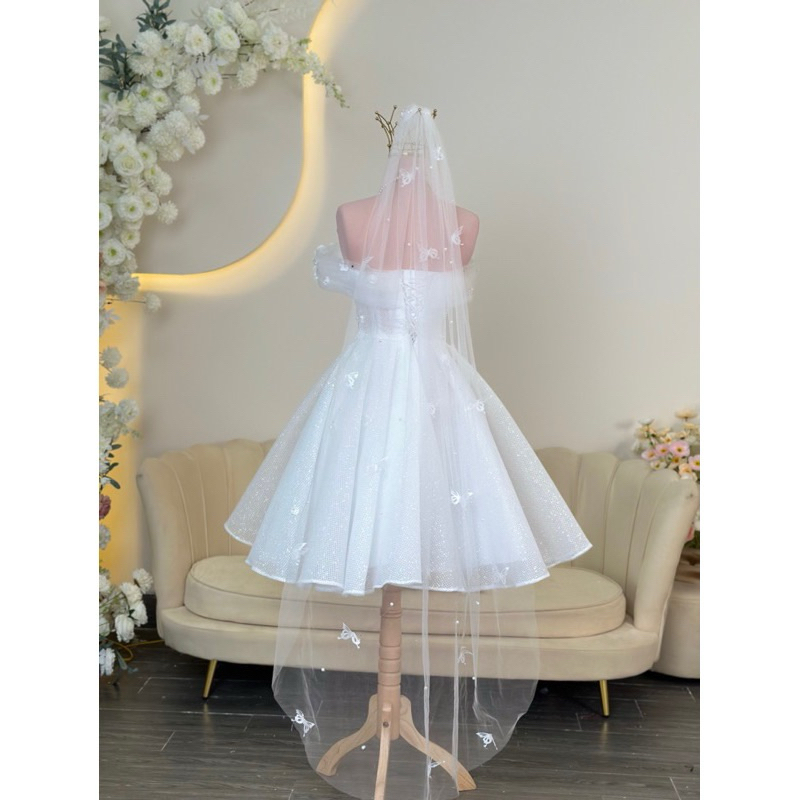 Voan cô dâu đính hoa cài tóc 2 tầng-VN188