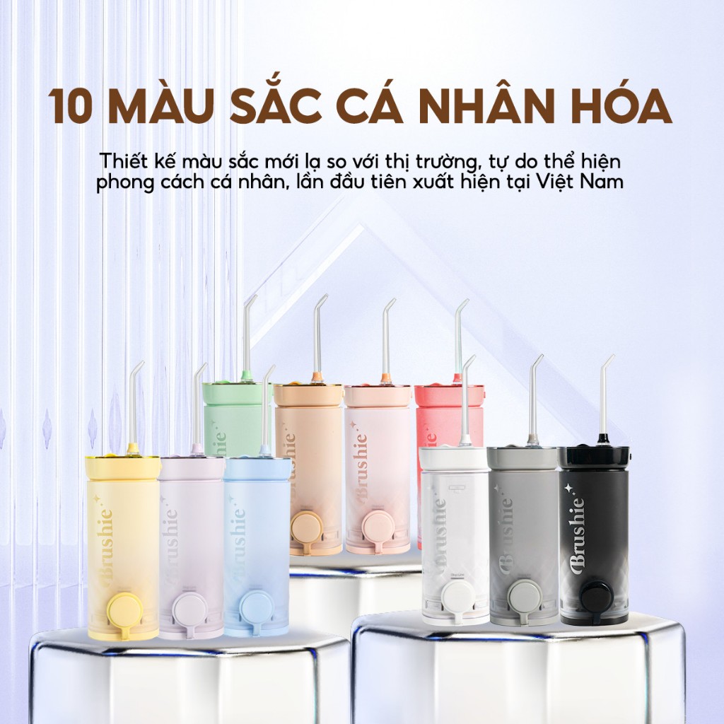 Ảnh Tăm nước Brushie phiên bản nâng cấp 2025 công nghệ sóng âm tiện lợi Flossie 3