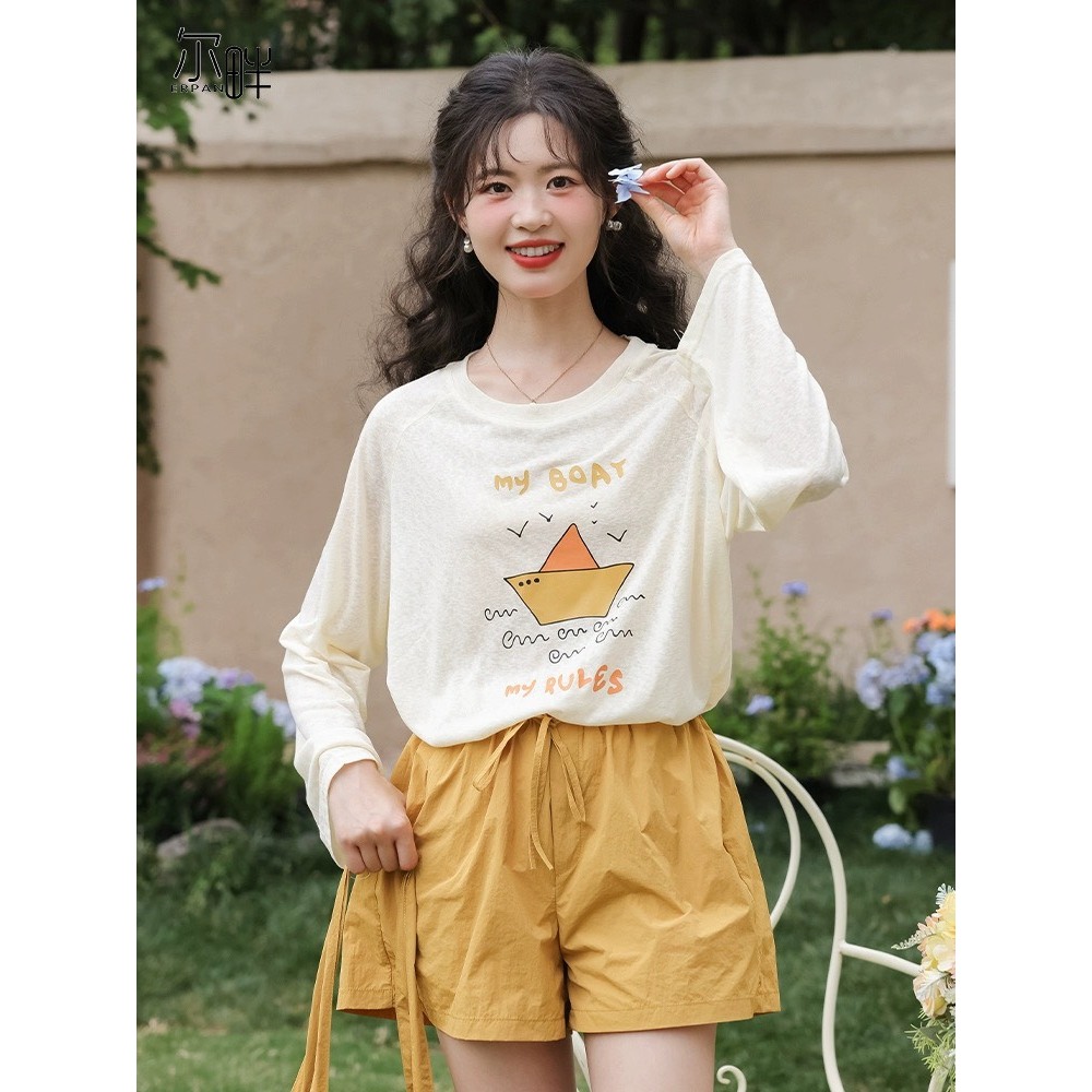 Áo thun tay dài nữ In hình dể thương JULY fashion2023 ,Áo thun nữ cổ tròn dáng rộng chất xược cotton, thun giấy