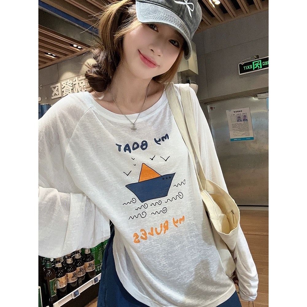 Áo thun tay dài nữ In hình dể thương JULY fashion2023 ,Áo thun nữ cổ tròn dáng rộng chất xược cotton, thun giấy