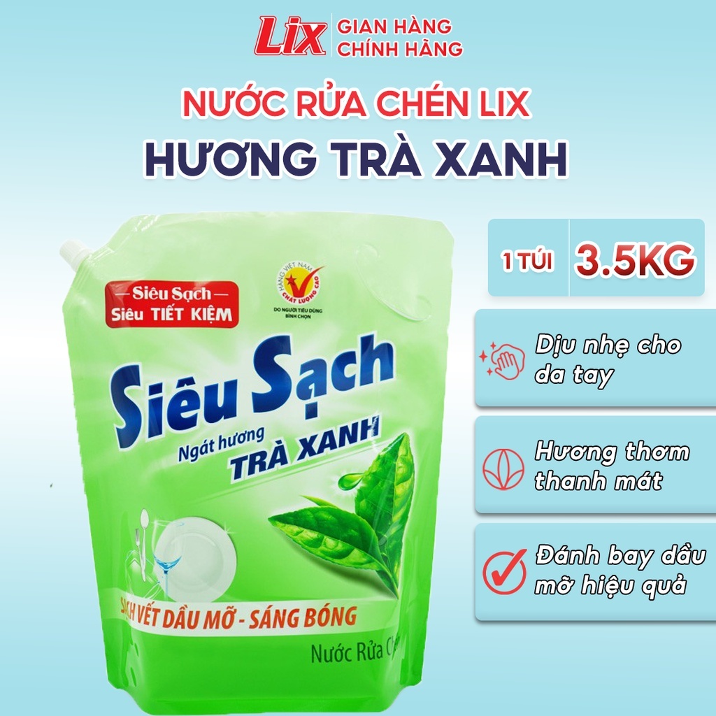 Ảnh Combo 2 túi Nước rửa chén LIX 7KG siêu sạch hương trà xanh loại túi 2C-N8101 làm sạch vết bẩn dầu mỡ không hại da tay 3