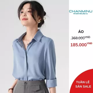 Áo Sơ Mi Lụa Nữ Thiết Kế Dấu Cúc Che Khuyết Điểm V1 Hiệu Quả, Cổ Đức Form Rộng Tay Dài  CHANMINU A16