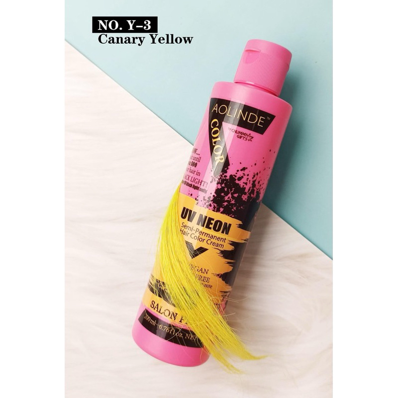 Màu vàng nhuộm tóc Semi UV Neon Không Amoniac trên nền tóc tẩy Level 9 - Canary Yellow Aolinde 200ml