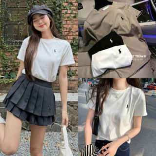 Áo Thun Babytee Chất Thun Tăm 3 màu Đen Nâu Trắng Thêu Ngựa Co Dãn Siêu Hot_008