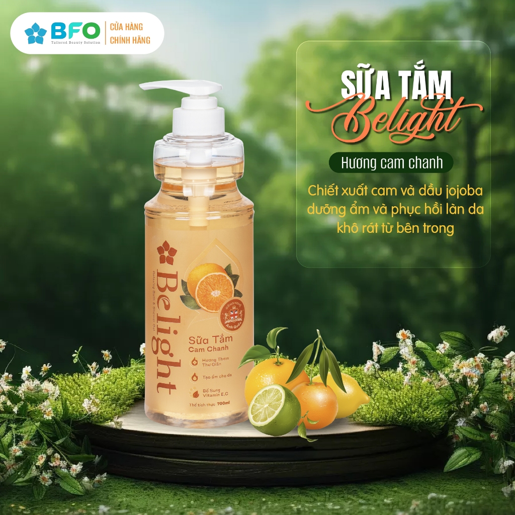 Ảnh Sữa Tắm Dưỡng Ẩm Tinh Dầu Thiên Nhiên Mịn Da BFO Belight Chai 700ml 3