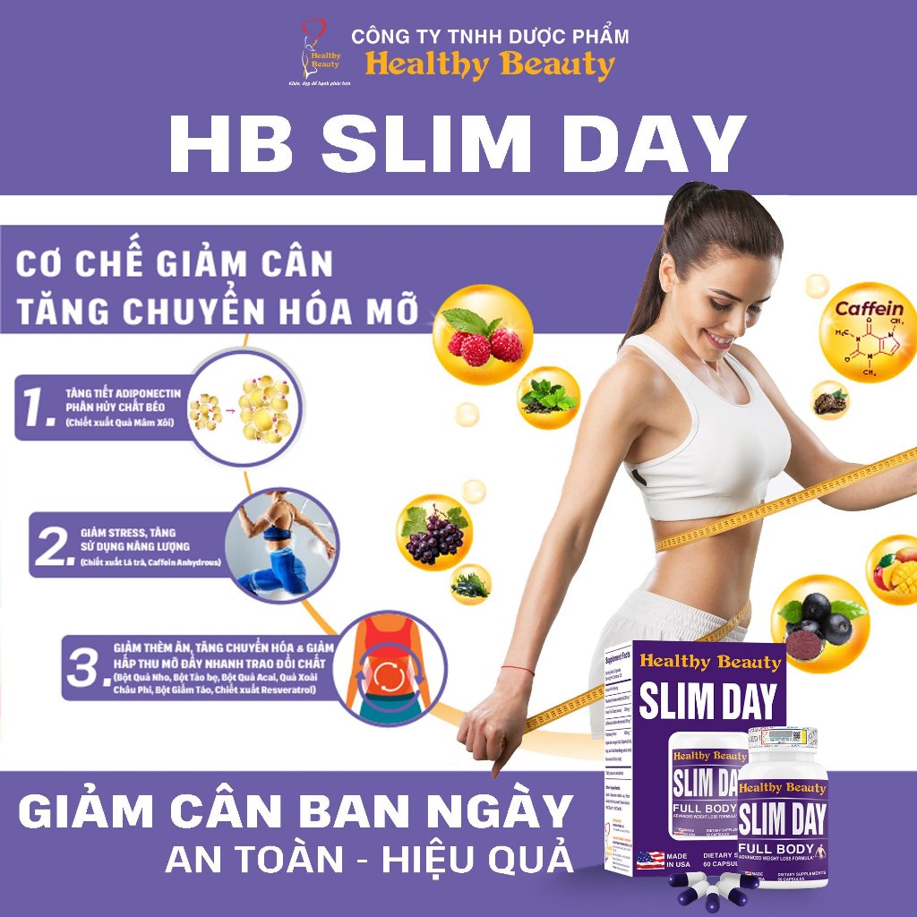 Ảnh Viên Uống Giảm Cân An Toàn Ban Ngày HB SLIMDAY 60 Viên 3