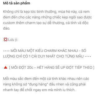 [Đợt1] Kẹp Tóc 𝐂𝐔𝐓𝐈𝐄𝐒 - Kẹp Tóc Ngôi Sao Y2K, Phụ Kiện Hè Kết Charm Nhiều Màu Sắc Handmade by Carem
