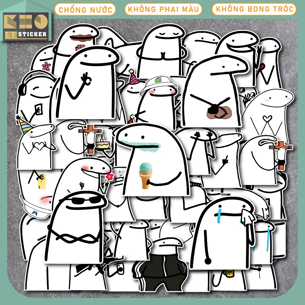 50 Sticker Flork Meme chống nước dán mũ bảo hiểm, điện thoại, laptop ...