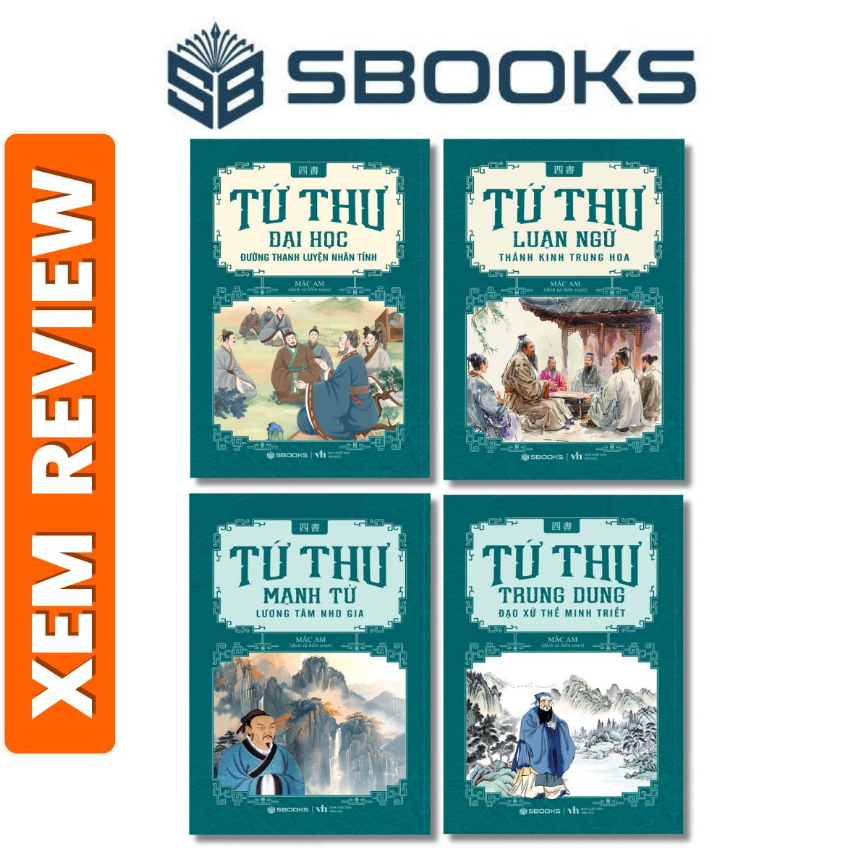 Sách - Combo 4 Cuốn Tứ Thư: Đại Học + Luận Ngữ + Trung Dung + Mạnh Tử - Sbooks Store