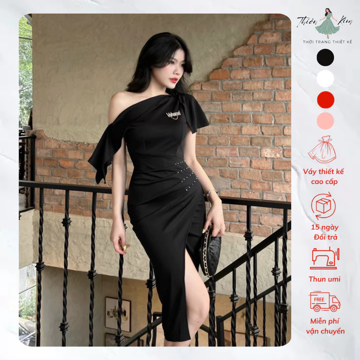 Đầm Body Lệch Vai Kèm Phụ Kiện Trẻ Trung, Váy Body Sexy Dạ Tiệc Thiết Kế Bigsize B44