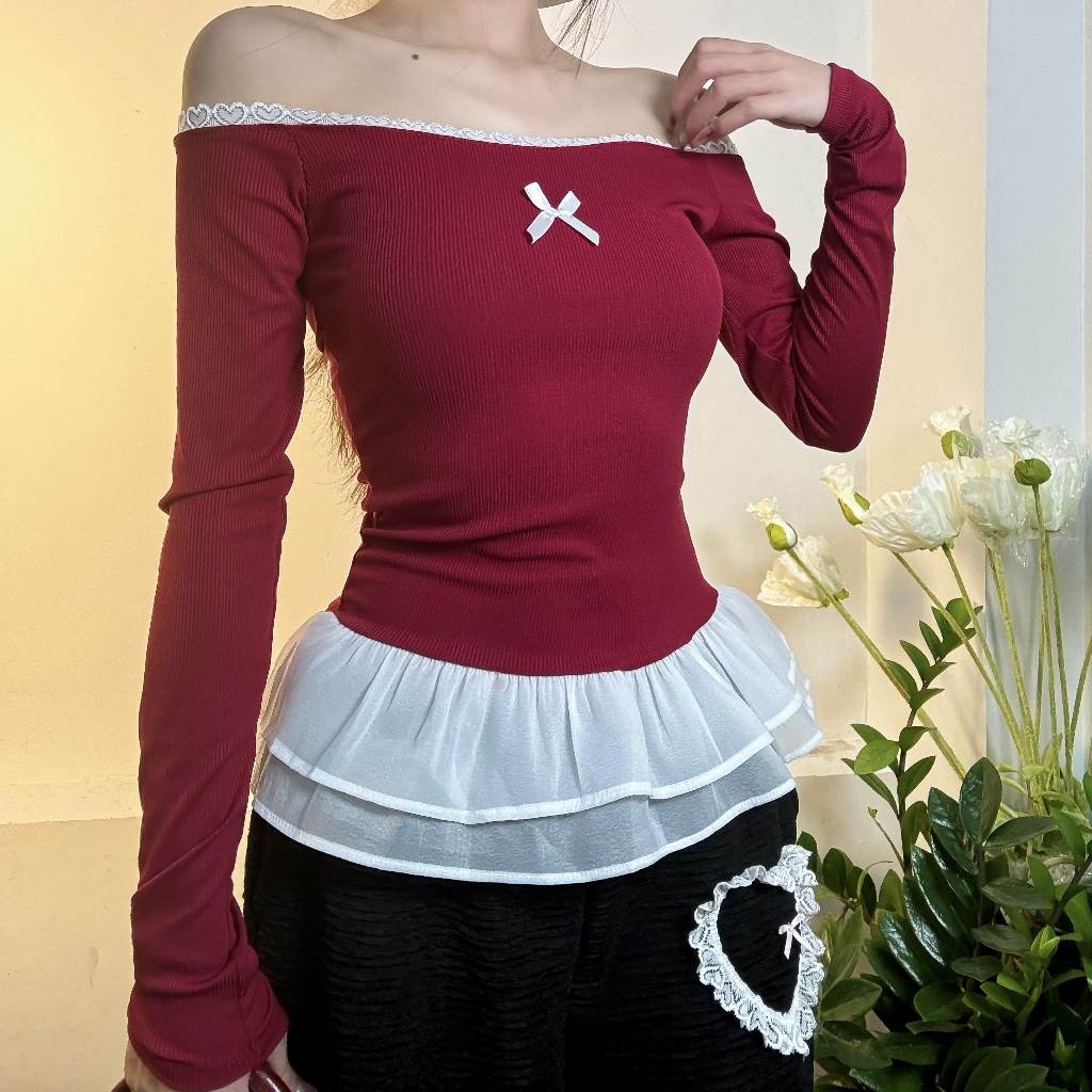 [TẶNG KHĂN REN ]  Áo body nữ kiểu Trễ vai Phối Voan form ôm body tôn dáng FFCLUB mix