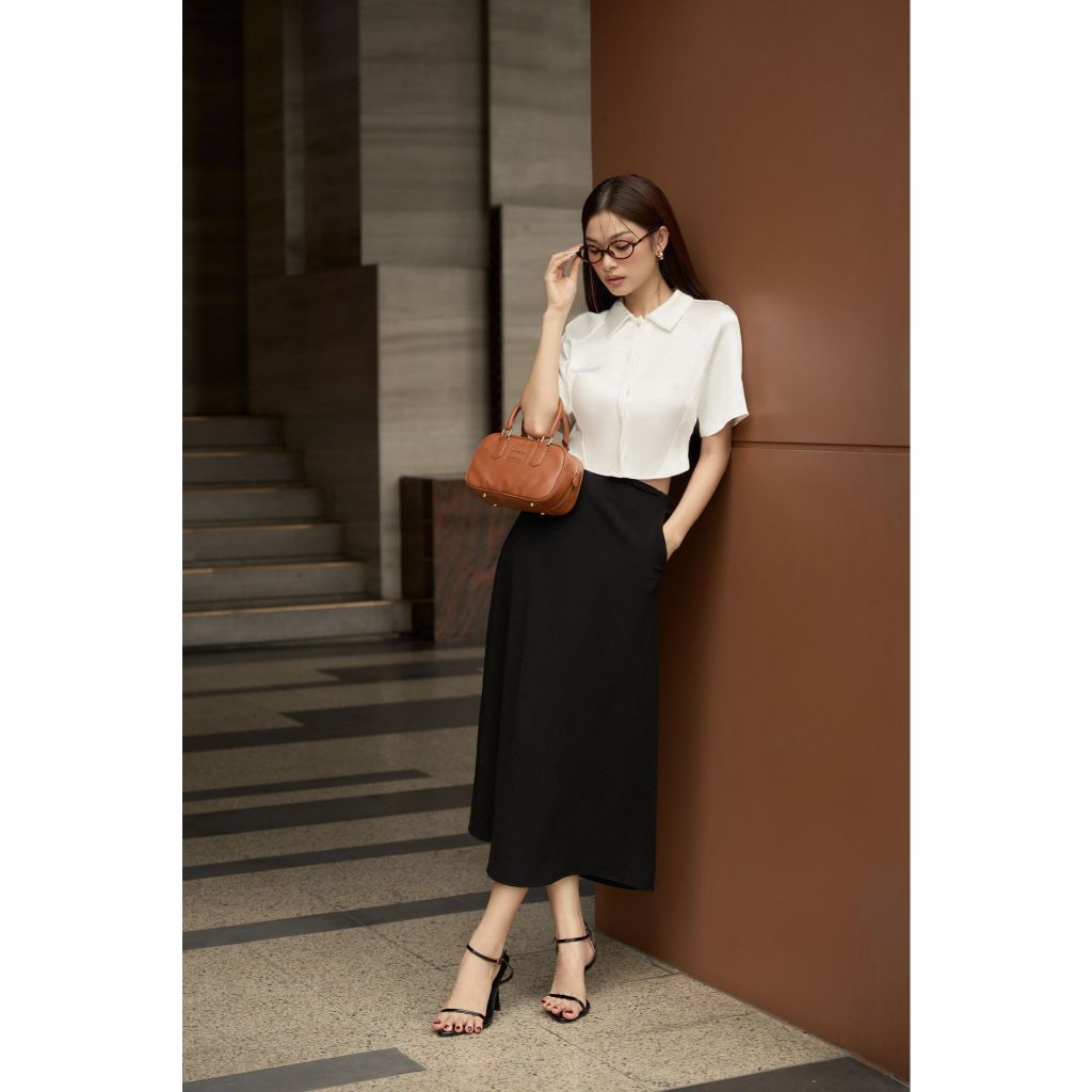 Vella Fashion set áo sơ mi croptop nữ tay ngắn kèm váy midi VA24052 VV24053