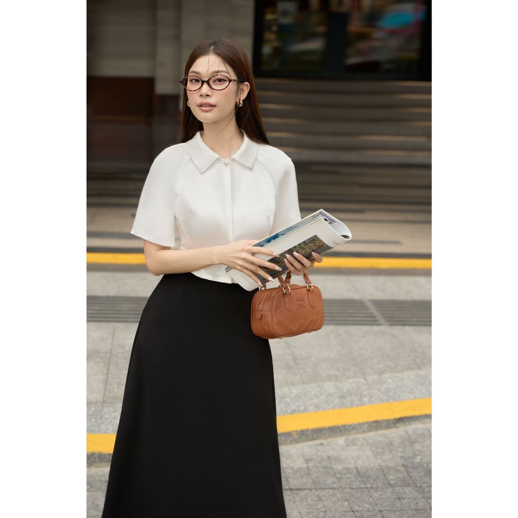 Vella Fashion set áo sơ mi croptop nữ tay ngắn kèm váy midi VA24052 VV24053