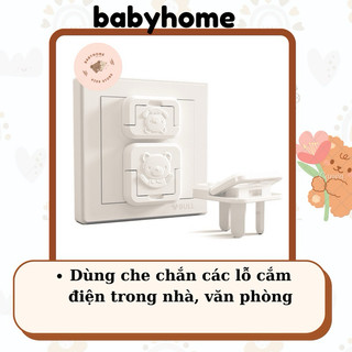 Bịt ổ điện cao cấp IQKAO 2 chân 3 chân, an toàn cho trẻ nhỏ, họa tiết gấu trắng đáng yêu