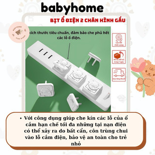 Bịt ổ điện cao cấp IQKAO 2 chân 3 chân, an toàn cho trẻ nhỏ, họa tiết gấu trắng đáng yêu