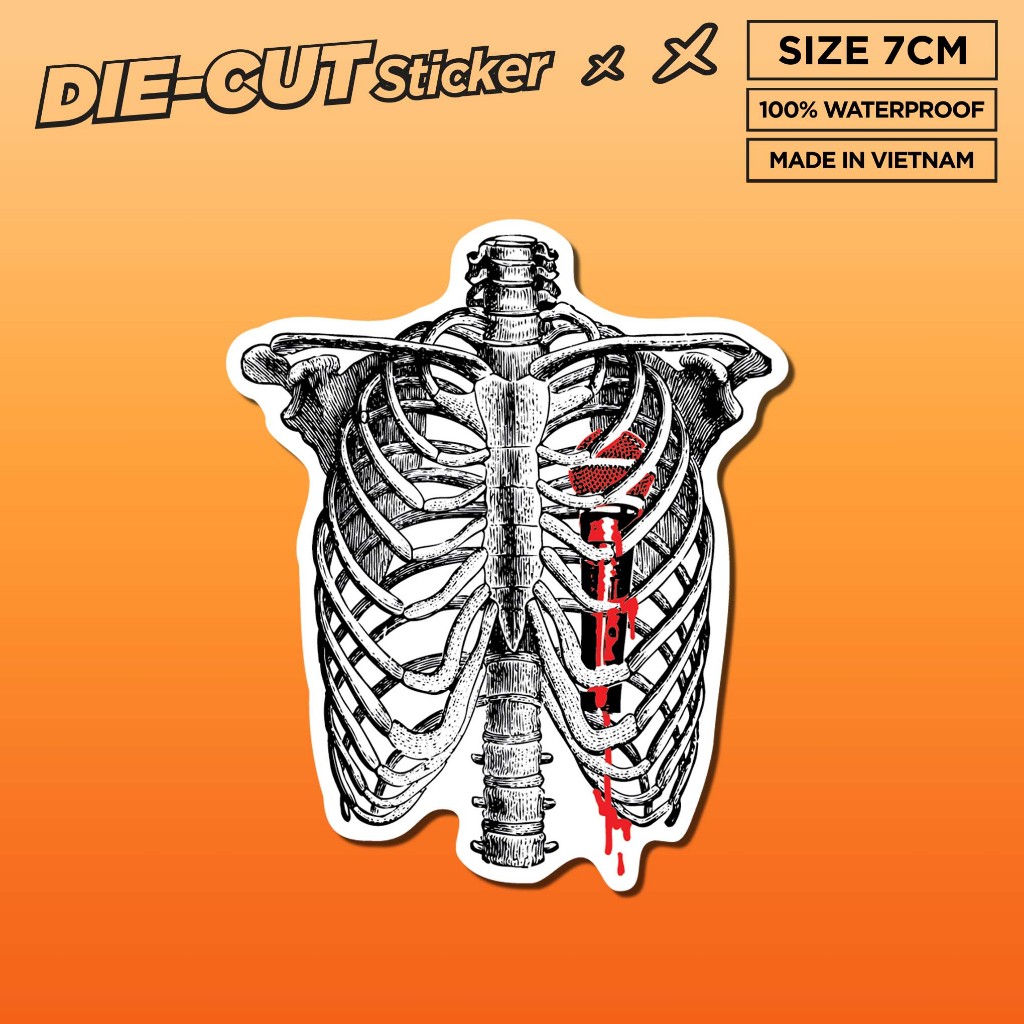 SKELETON MICROPHONE HEART 7cm - Sticker hình dán Die-cut cắt rời thương ...