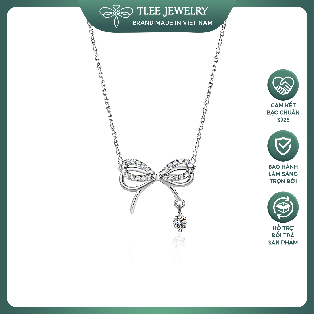 Dây chuyền bạc nữ TLEE vòng cổ hình nơ thắt treo hạt đá nhẩy nữ tính TLEE JEWELRY D0271 | BigBuy360 - bigbuy360.vn