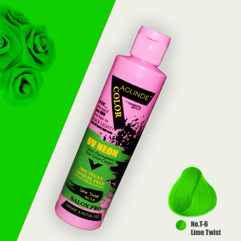 MÀU XANH LÁ - NHUỘM TÓC ACID TRÊN NỀN 9 UV NEON FREE HIGHLIGHT AOLINDE PHẢN QUANG - T6 LIME TWIST 200ML