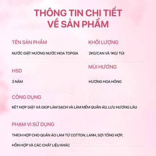 Nước giặt xả sắc hương hoa hồng lavender Top Gia túi 1L, 2in1 tạo bọt vừa phải giúp làm sạch và mềm vải dễ dàng