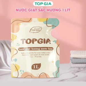 Nước giặt xả sắc hương hoa hồng lavender Top Gia túi 1L, 2in1 tạo bọt vừa phải giúp làm sạch và mềm vải dễ dàng