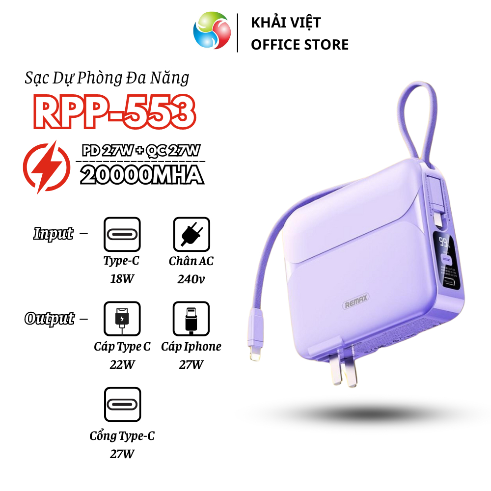Pin sạc dự phòng đa năng REMAX RPP-553 20000mAh Sạc Nhanh 27W - Bảo ...