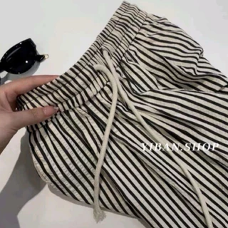 Quần ống rộng nữ dáng suông chất đũi thô nhăn họa tiết kẻ sọc độc đáo hot trend 2025