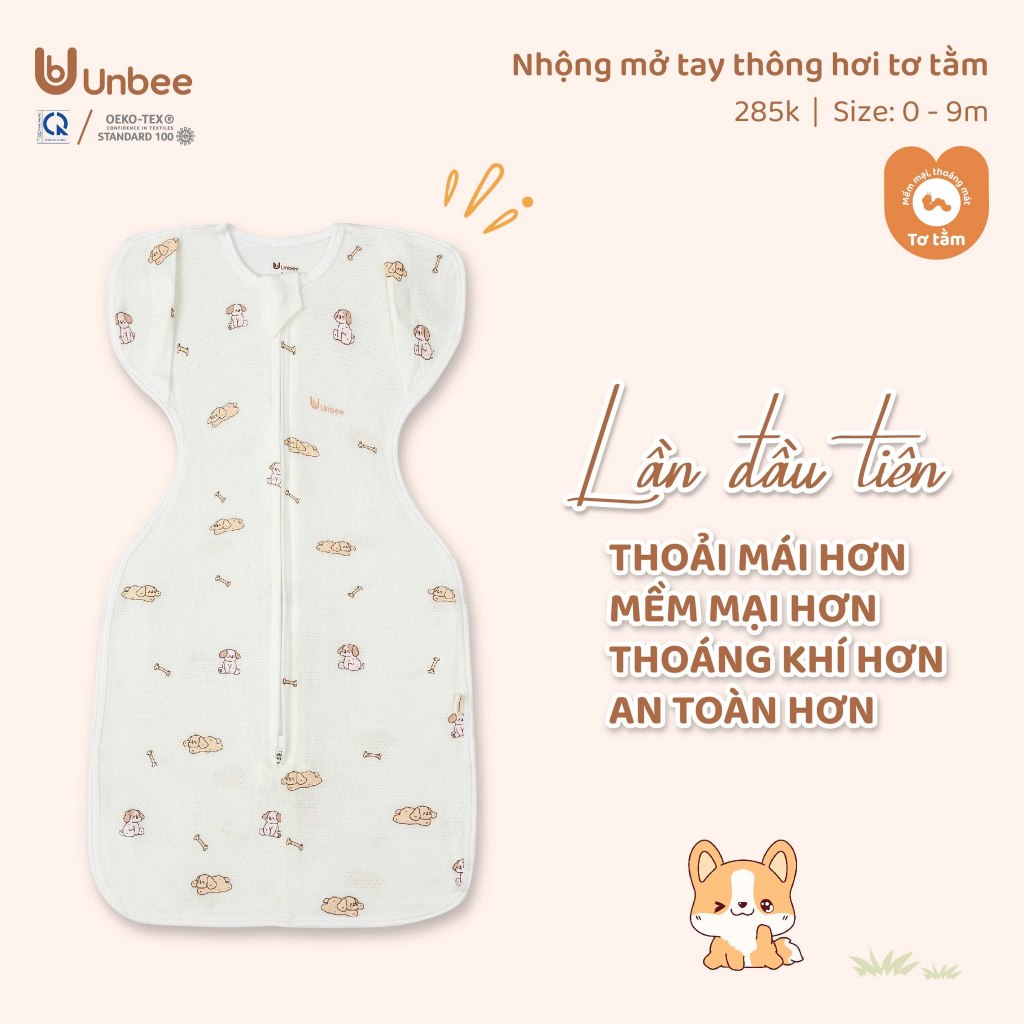 Nhộng Thông Hơi Mở Tay Unbee Cho Bé Chất Liệu Tơ Tằm Giúp Ngủ Ngon, Tránh Giật Mình Từ 0-9M