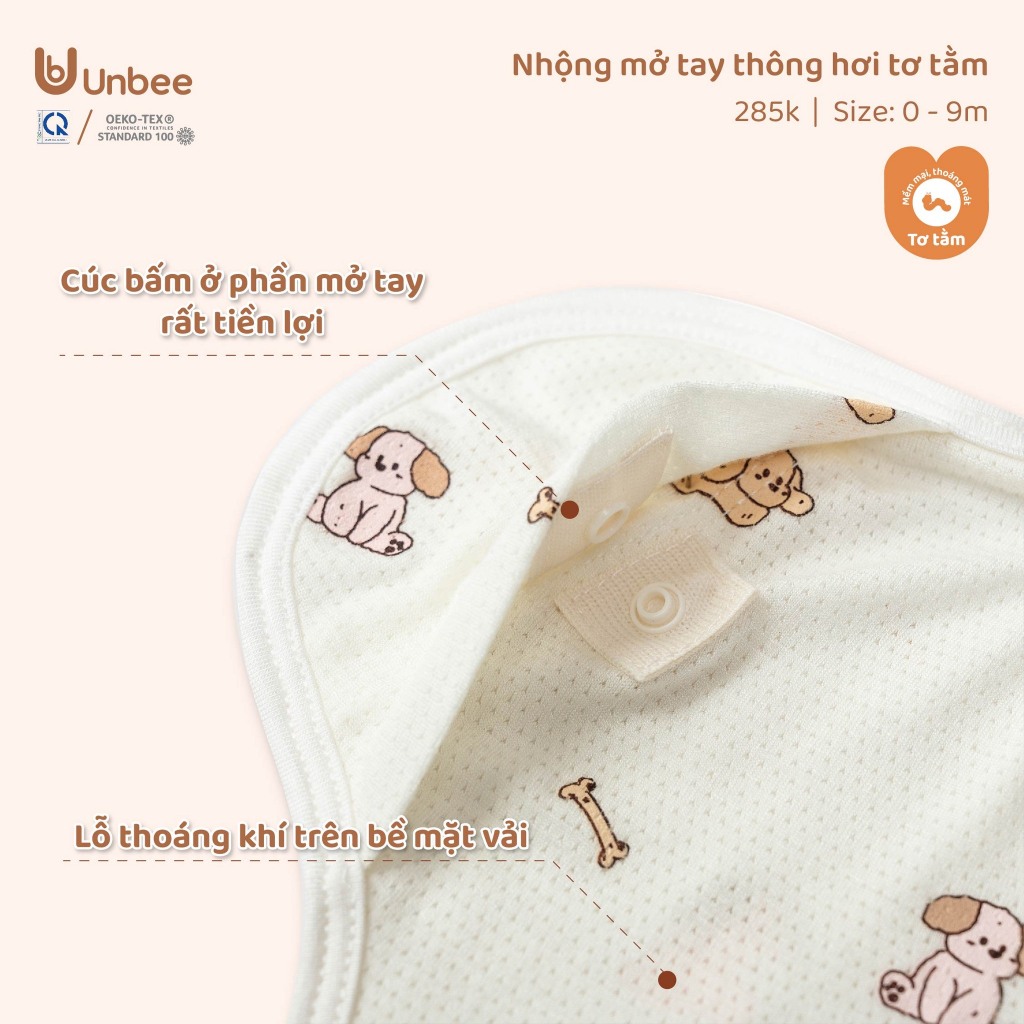 Nhộng Thông Hơi Mở Tay Unbee Cho Bé Chất Liệu Tơ Tằm Giúp Ngủ Ngon, Tránh Giật Mình Từ 0-9M