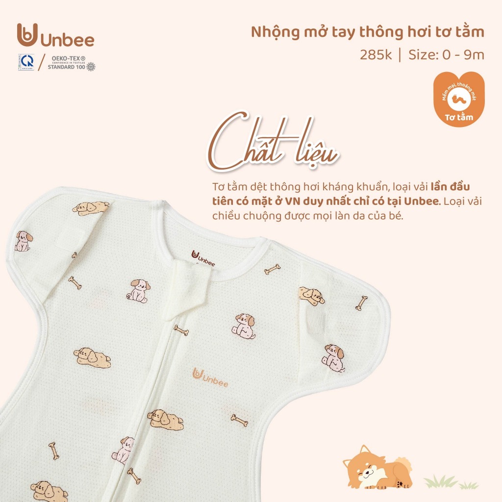 Nhộng Thông Hơi Mở Tay Unbee Cho Bé Chất Liệu Tơ Tằm Giúp Ngủ Ngon, Tránh Giật Mình Từ 0-9M