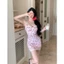 HT189 Váy ngủ cotton hoạ tiết chery đính nơ kèm ĐỆM LÓT, đầm body cute dễ thương gợi cảm HT189
