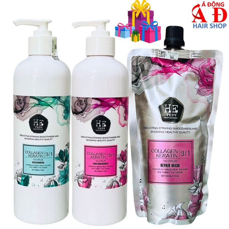 [Hetepi] Dầu xả phục hồi tóc tẩy nhuộm uốn He Tepi Keratin Collagen 3 in 1 - 500ml