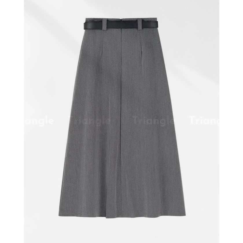 Triangle Ely Set (Thanh lý áo phông, không hoàn) Đầm midi xếp ly màu ghi (kèm belt) và áo phông trắng