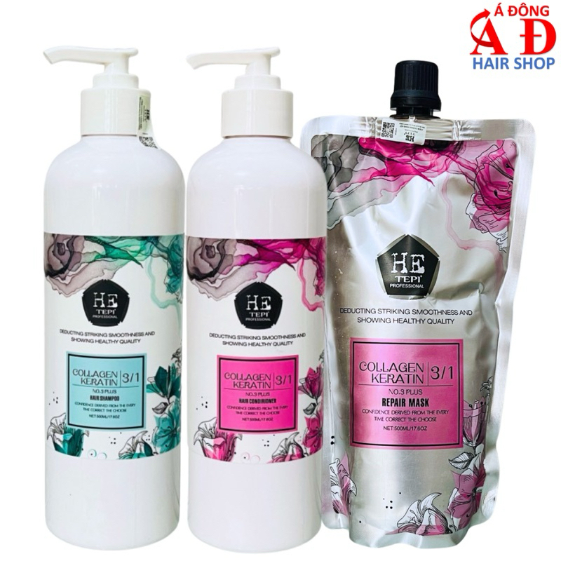 [Hetepi] Dầu xả phục hồi tóc tẩy nhuộm uốn He Tepi Keratin Collagen 3 in 1 - 500ml