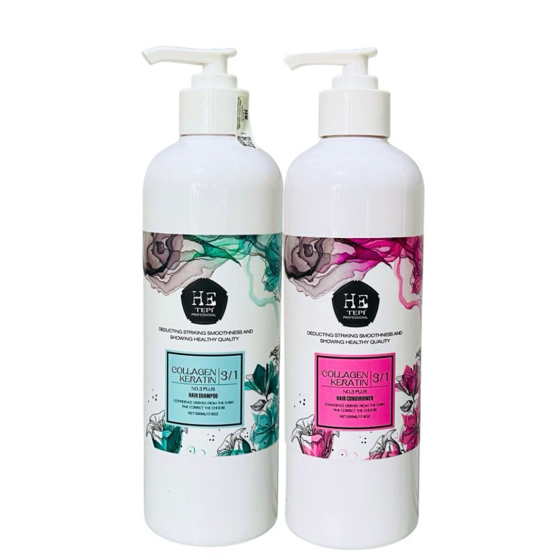 [Thanh lý][Hetepi] Bộ dầu gội xả HE TEPI Collagen Keratin siêu mượt phục hồi tóc 3 in 1 500ml