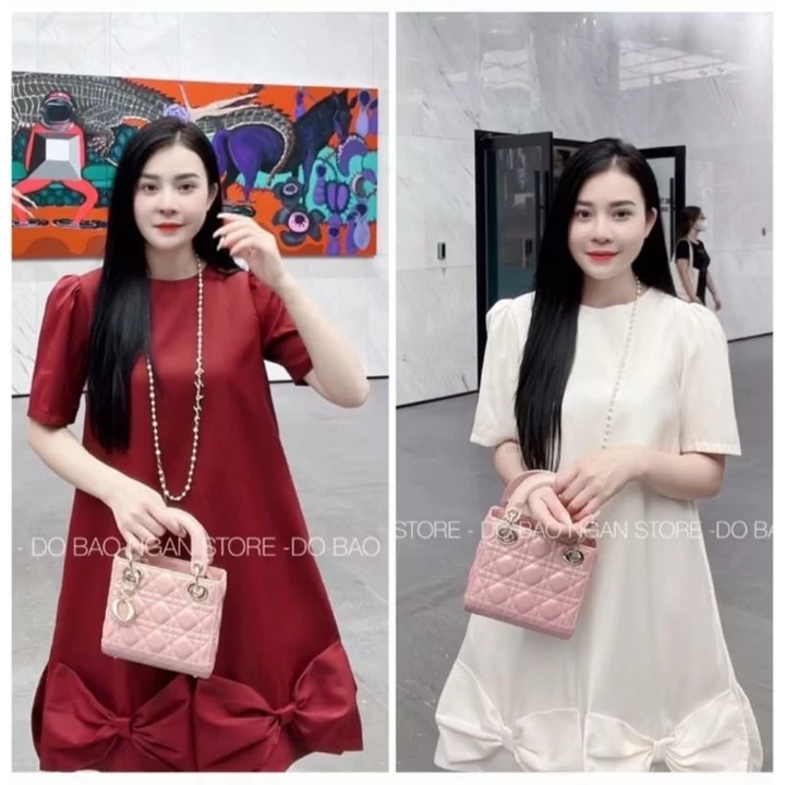Váy dự tiệc, váy suông A nơ gấu, Váy đỏ nơ gấu có bigsize 40kg-120kg